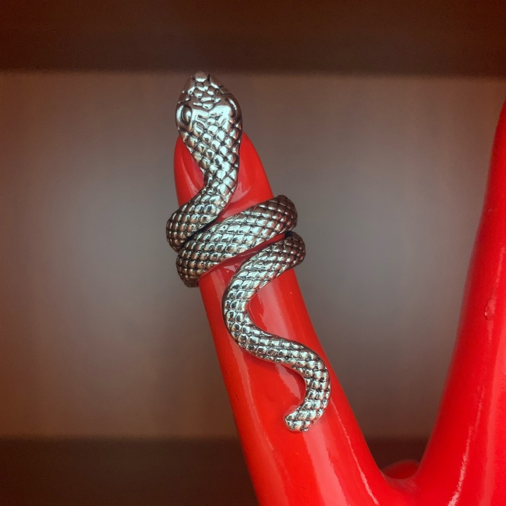 Goth Alt Silver Coiled Snake Statement Ring